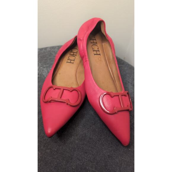 Carolina Herrera Shoes - Carolina Herrera Red Leather Ballet Flats CH Logo Designer Shoes 7.5